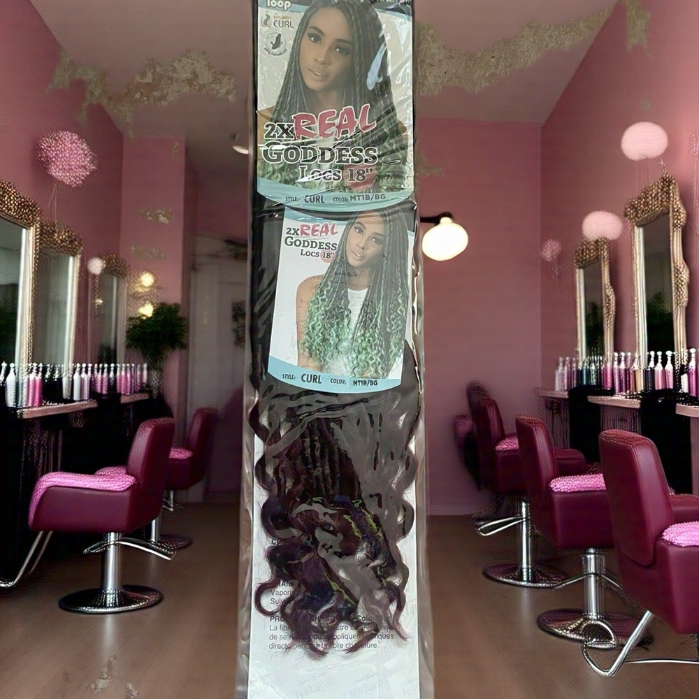 18” Goddess Burgundy Crochet Extensions pre looped with Long Curly Volume